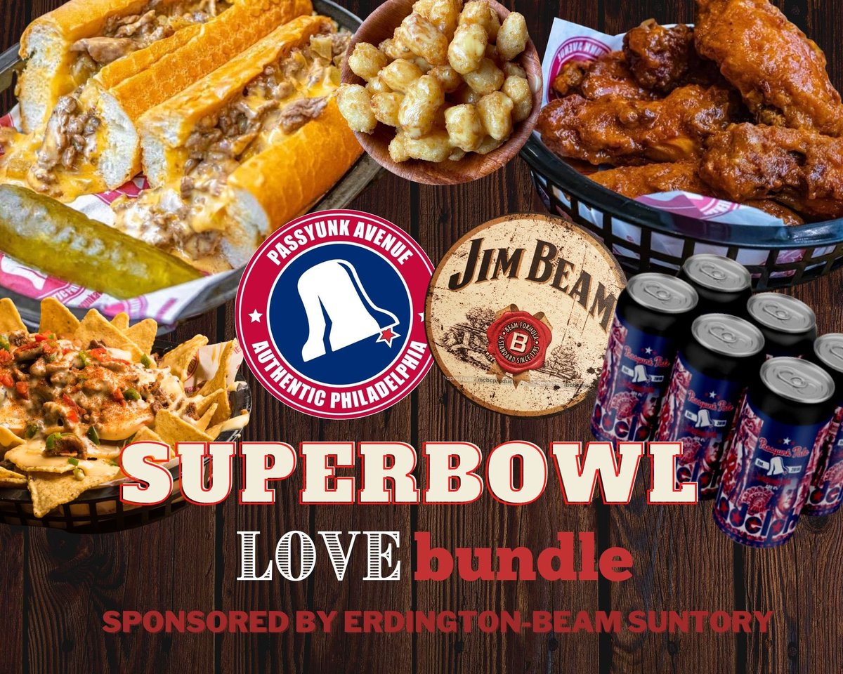 I’ve teamed with Passyunk Avenue, for your chance to win Super Bowl LOVEbundle!

Cheesesteaks, Wings, Tots, Nachos, Passyunk Pale, Shots of <a href="/JimBeam/">Jim Beam</a> (Thanks to <a href="/beamsuntory/">Beam Suntory</a>).

To enter:
- Follow me and <a href="/passyunkavenue/">Passyunk Avenue</a>
- Like and RT this before 7pm tomorrow.
#NFL #NFLUK #SuperBowl