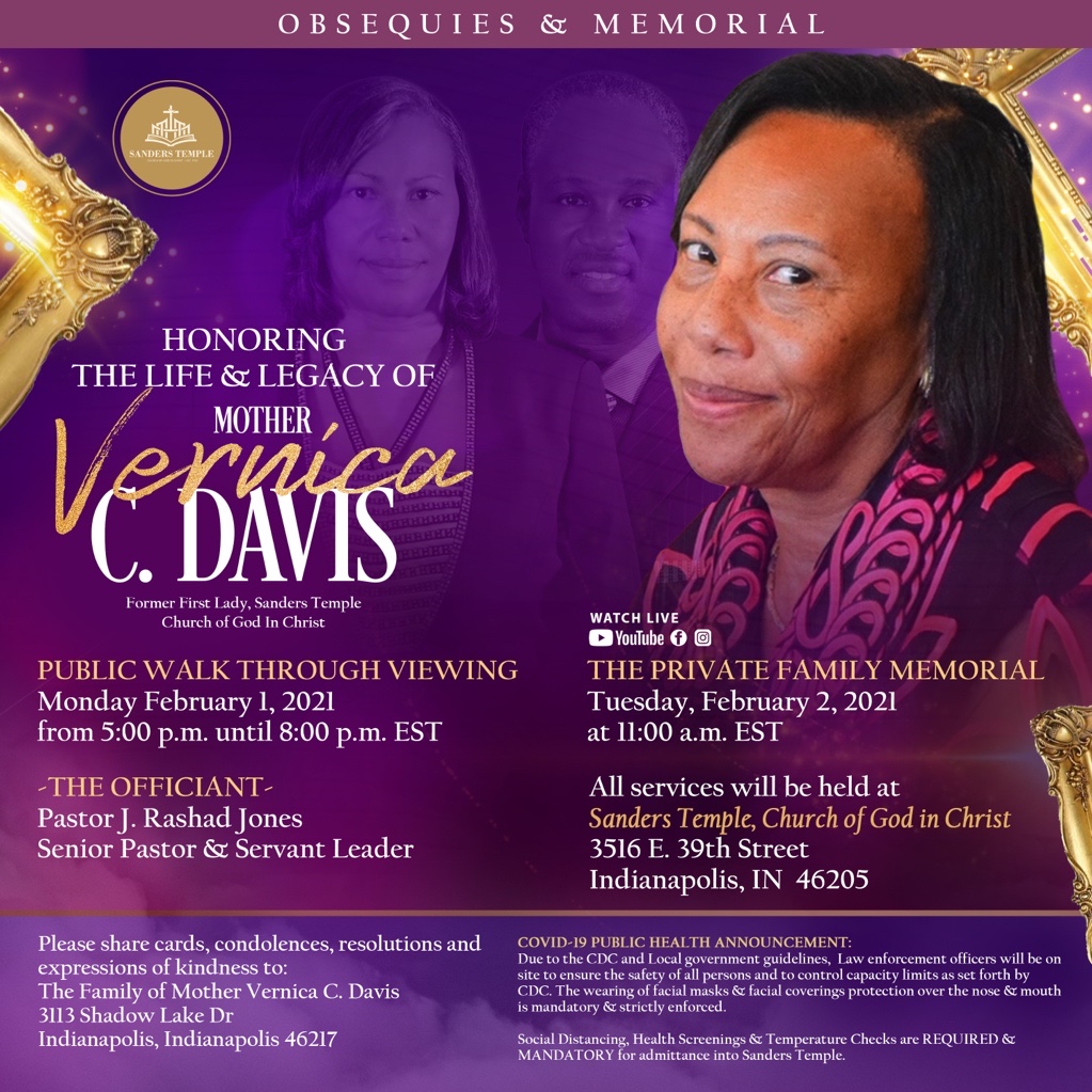 sanderstemple's tweet photo. Please find below the Final Arrangements for our beloved Former 1st Lady of Sanders Temple Church of God in Christ Mother Vernica C. Davis. https://t.co/uASa6JyfYF