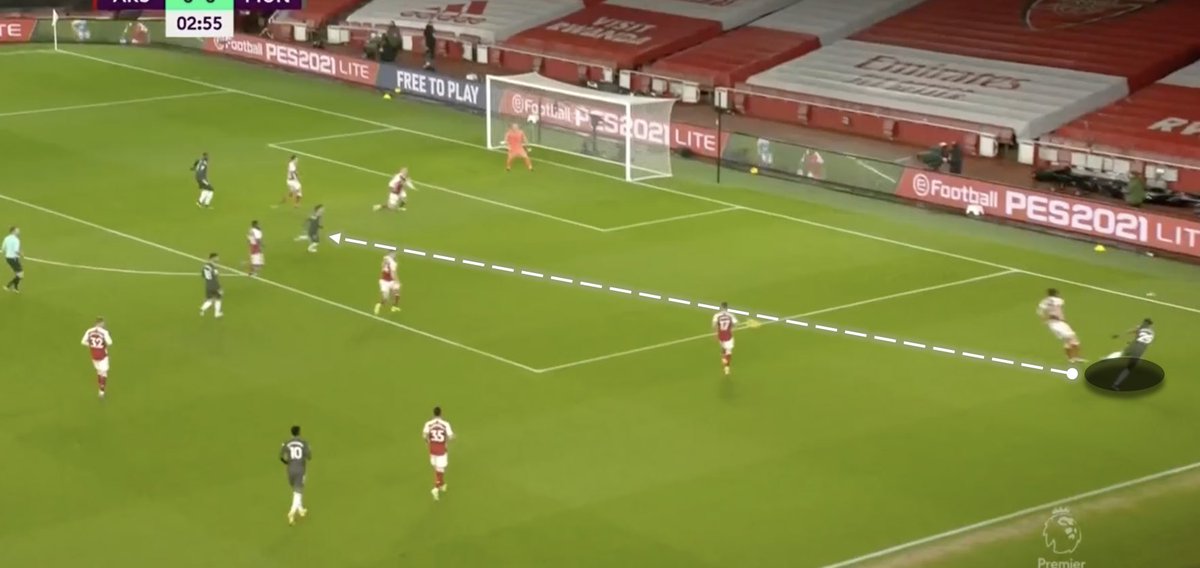 EXAMPLE:Having Rashford as RW to hold width grants AWB more involvement to invert to midfield and occupy the half-spaces through the construction of triangles. He makes a third-man run into space, receives and then makes an excellent ground cross.