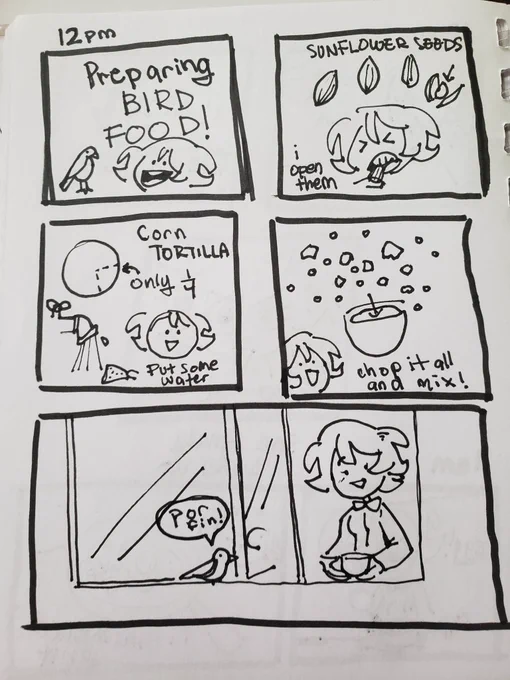 how i feed birds and keep my mental sanity #hourlycomicday 