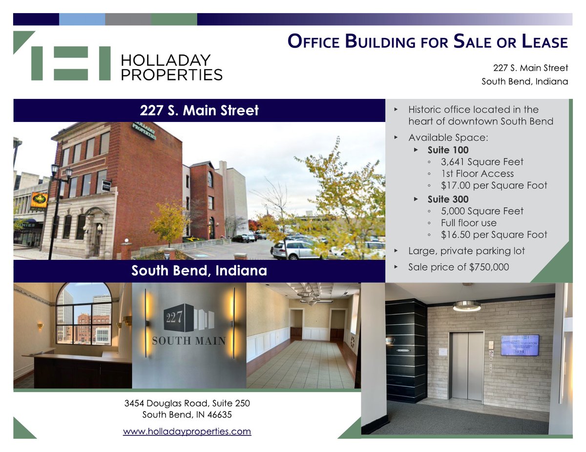 HolladayProp's tweet photo. New leasing and/or investment opportunity: 227 S Main Street in South Bend, IN. This 3-story historic office building located in the heart of South Bend is for sale or lease. Get the details at https://t.co/HumGDkxfzm. 
#office #forsaleorlease https://t.co/6lNkdskDas