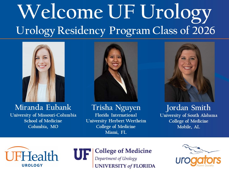 An exciting day in Gainesville, FL!!!! 🥳🎉

<a href="/UF_Urology/">UF Urology</a> is proud and excited to welcome our Class of 2026!  
➡️Miranda Eubank
➡️Trisha Nguyen
➡️Jordan Smith

#UroGators <a href="/UFHealth/">UF Health</a> <a href="/UFMedicine/">UF Medicine</a> #AUAMatch, #UroMatch <a href="/SES_AUA/">Southeastern Section</a>