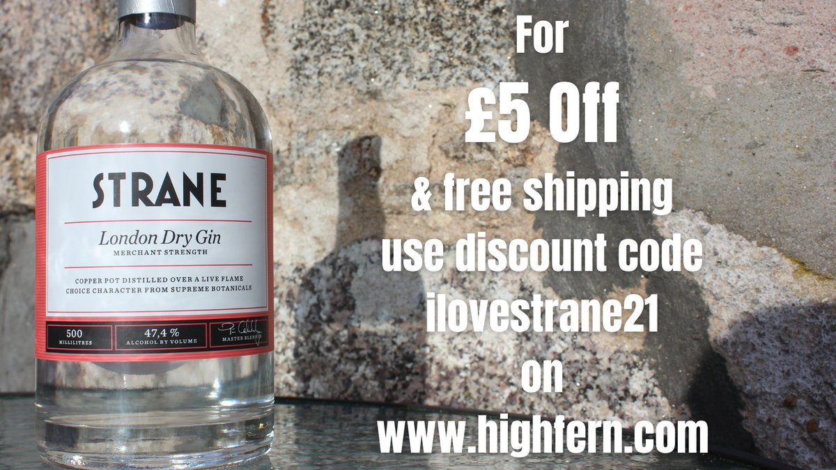 Lockdown Special! For £5 off and free UK shipping on Strane Merchant Strength London Dry #Gin 47.4% on highfern.com type ilovestrane21 in the discount code box at check out. (Over 18s &amp; UK only). Cheers!