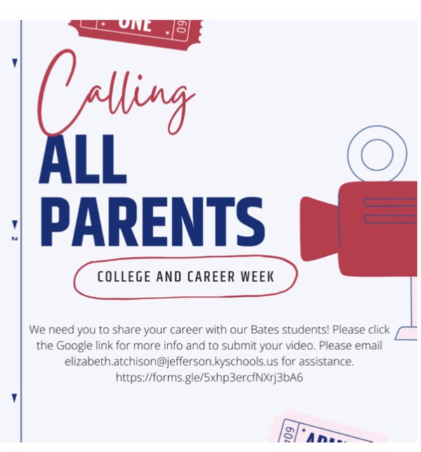 We need your help parents! Please submit a video of your career. Guiding questions, example and more details included here- forms.gle/Kx8azRkqVcW3aT… Please submit by Feb. 24. Thank you!