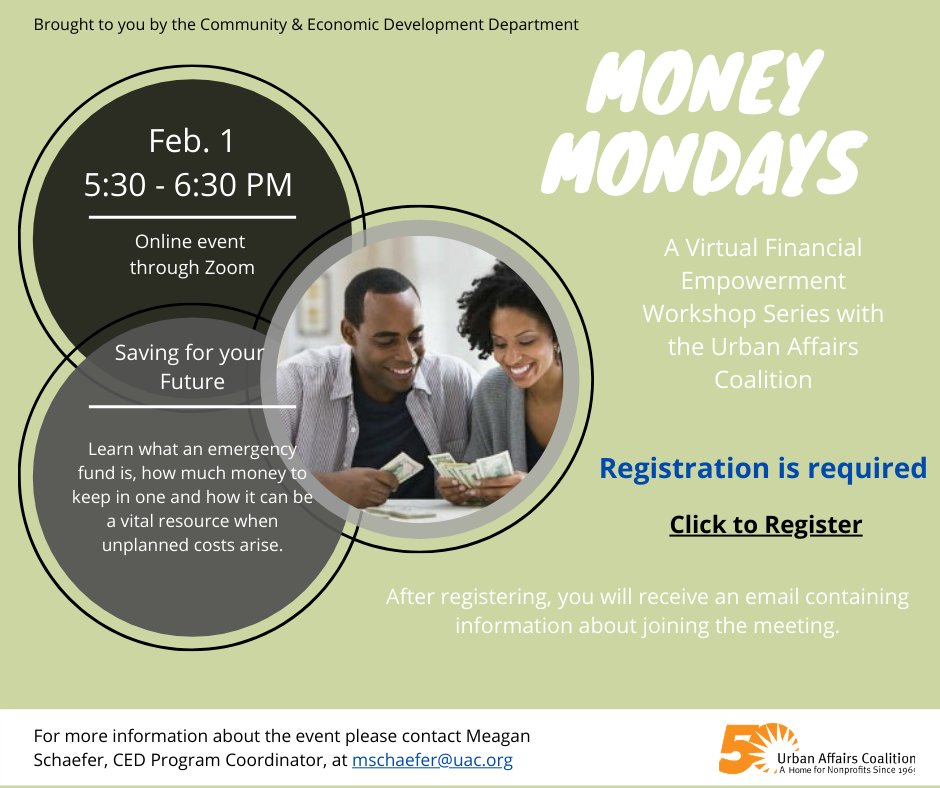 CEDphilly's tweet photo. Join CED and our partners @FultonBank tonight for the 3rd Money Monday Workshop: Saving for your Future! Learn what an emergency fund is, how much money to keep in one and how it can be a vital resource when unplanned costs arise. 
Click to register
https://t.co/TKcg954PNd https://t.co/2BwaB6uRVF