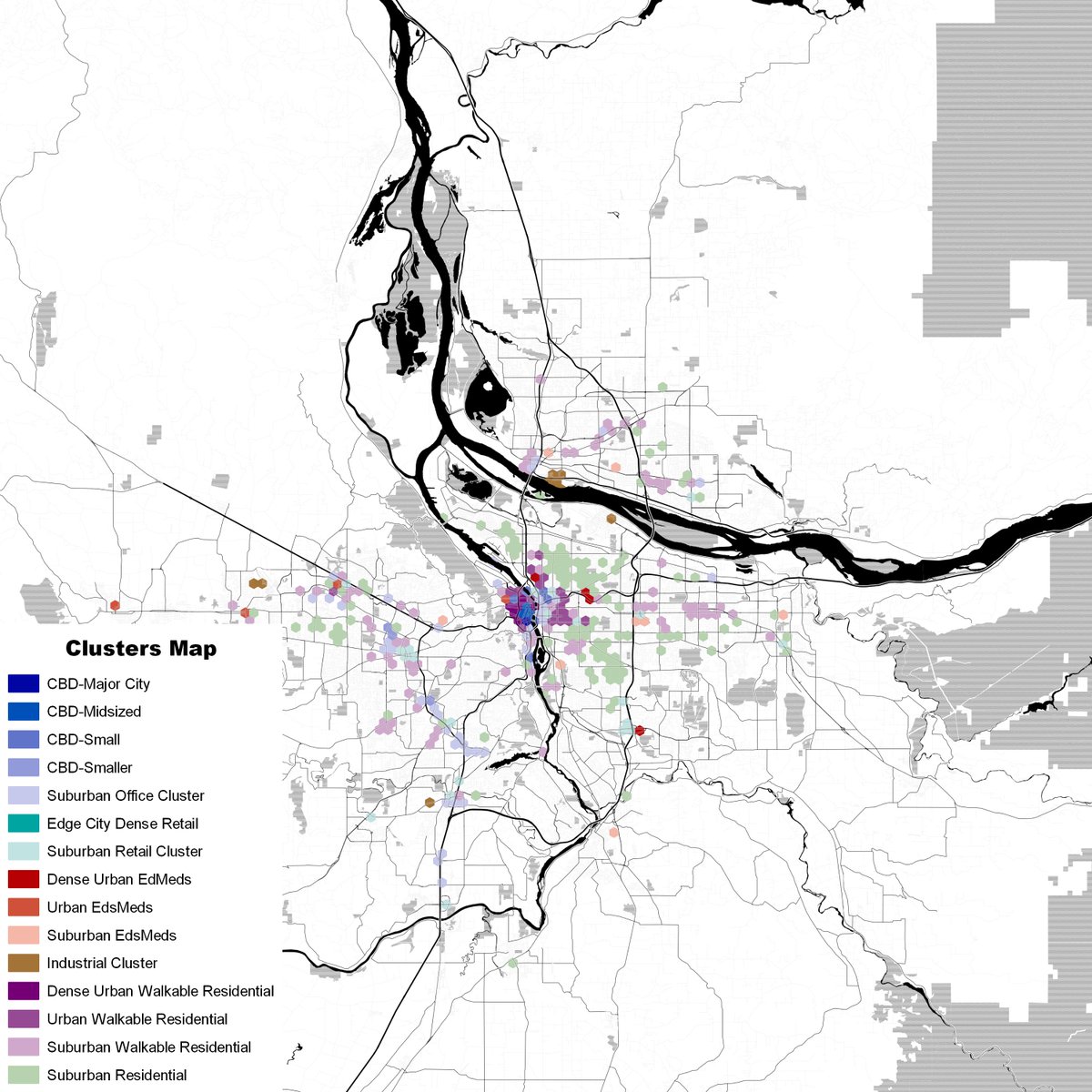 Heading north, we have Portland, which does well for a city of its size, but has a lot less in the way of walkable urbanism than you'd think given its reputation. cc  @surlyurbanist, who I should have tagged earlier i this thread.