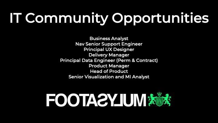 FootasylumTech's tweet image. 📣 We have a number of opportunities within our Tech department!
More info - footasylum.com/careers
(No agency support needed)