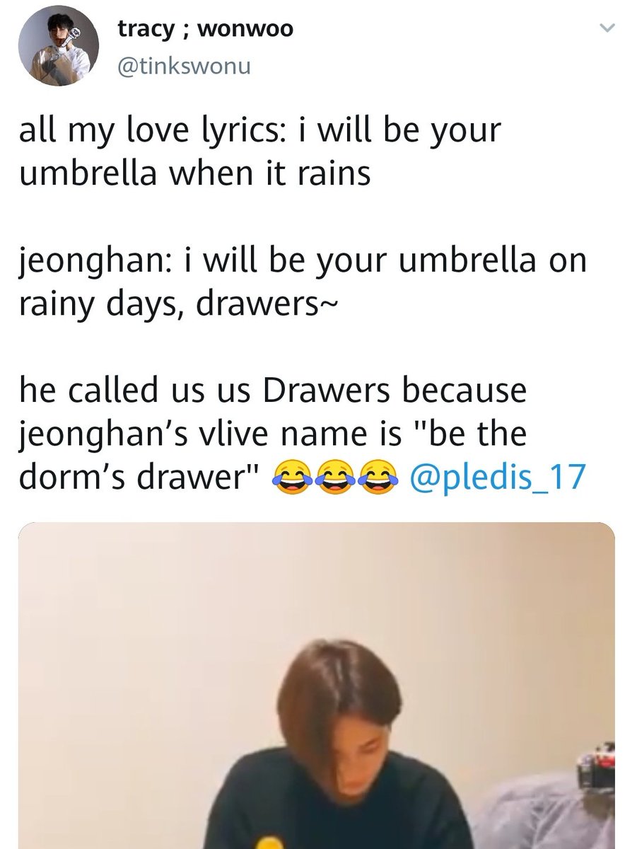 named his vlive "lets be the drawers of our dorm" and continued to refer to fans as drawers throughout the live