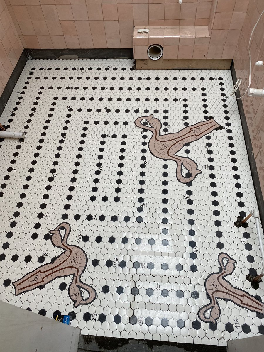 GeometricTiling's tweet photo. Still a bit work to do on this floor a few missing tiles and a few in the wrong place, This is 2nd of the 2 bathroom floors we’re installing for @londonmosaic handmade uterus and hexagons
#uterusart #hexagons #hexagontiles #periodproperty #geometrictiling #geometrictiler https://t.co/cyhldl1dkg