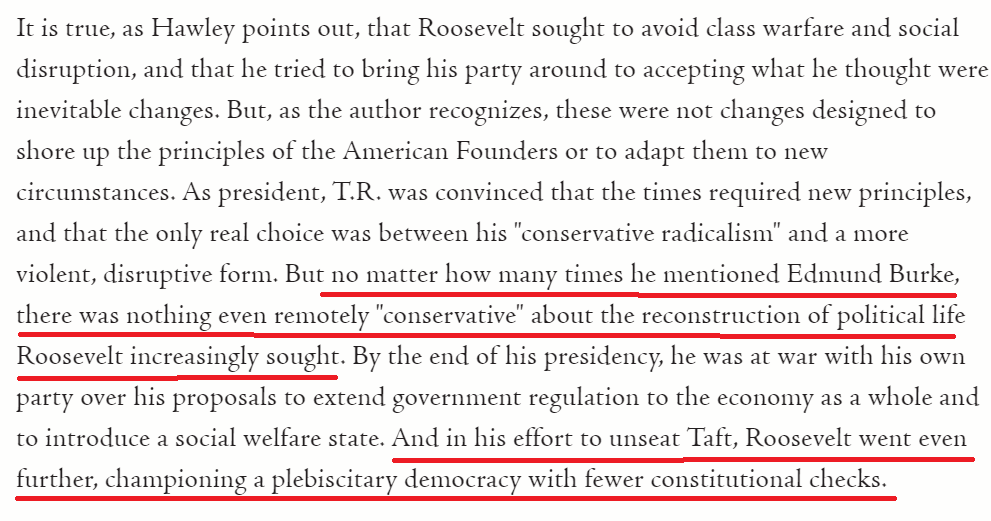 It's important to see that Hawley frames Roosevelt as a conservative--even though he wasn't one. This is what Hawley does in his own political life. His special blend of populism and nationalism is his twenty-first century version of Roosevelt's philosophy. 7/