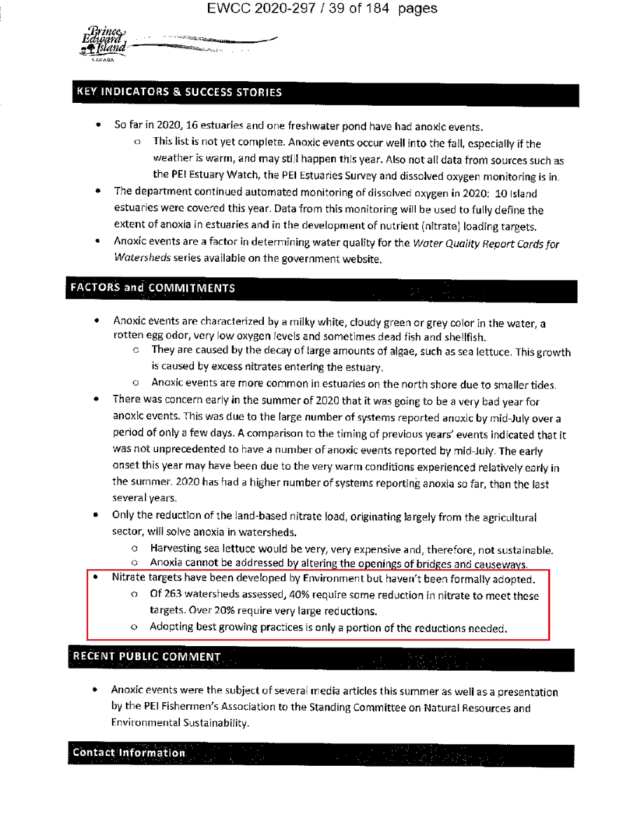 40% of assessed watersheds need to reduce nitrates to meet proposed safe levels and more than 20% need “very large reductions”. Some smart people worked on putting those numbers together, so why would Min  @NatalieJ_PEI leave them on a shelf? 4/  #peipoli