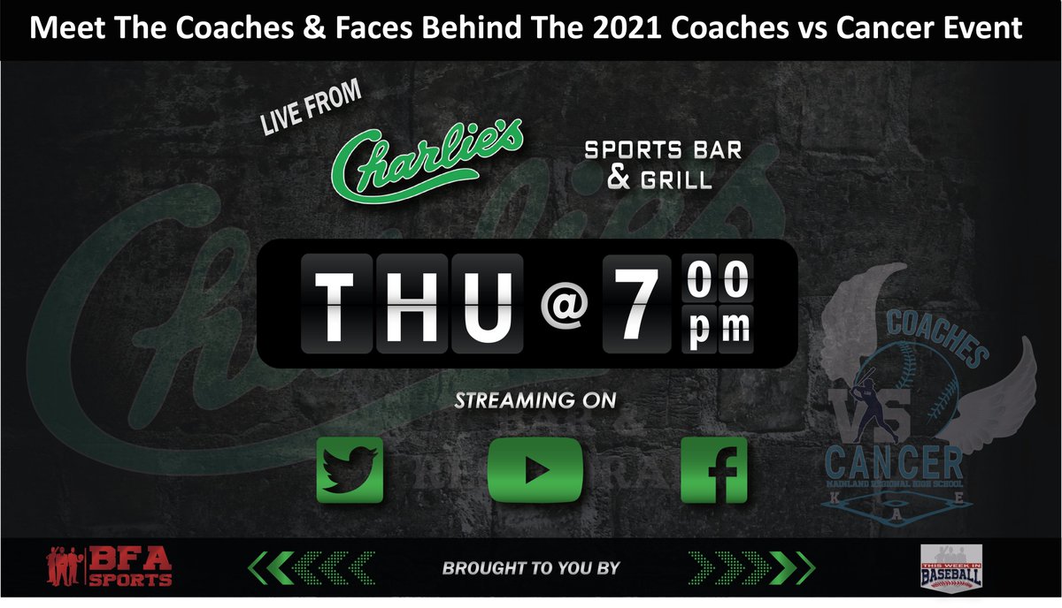 📽️🔥🎧 2021 COACHES VS CANCER KICKOFF SHOW
🗓️ LIVE - THURS FEB 4TH AT 7PM
📍@CHARLIESBAR1944 - Somers Point

Meet the coaches, staff, &amp; sponsor stories powering this #SJBaseball tradition all while we unveil this year's schedule 4/23 - 4/25 <a href="/BFAlivestream/">BFA Live Sports 🎥⚾️🏀🏈⚽️🖥</a>!
