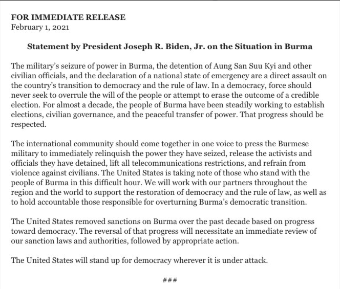 The dude at the center of the most fraudulent election in world history is more concerned about calling out Burma's military "over reaction" than he is with their obviously serious concerns about election integrity. I wonder why? You're watching a movie. This is the preview.