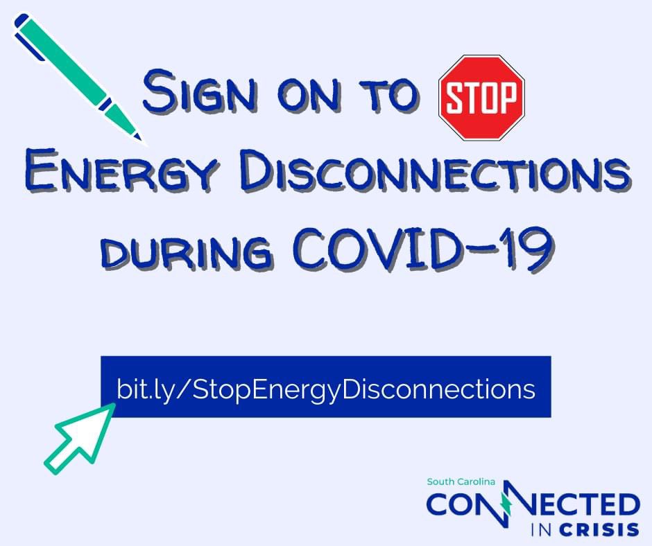 PalmettoCIC's tweet photo. South Carolinians shouldn't have their energy disconnected during covid-19. Do you agree?

👉 Sign on to our letter if you do. 

We wrote on behalf of utility ratepayers of S.C. to the Public Service Commission

Together, we can make things happen. https://t.co/gFwFXwPHZb https://t.co/Z87KWKfdLj