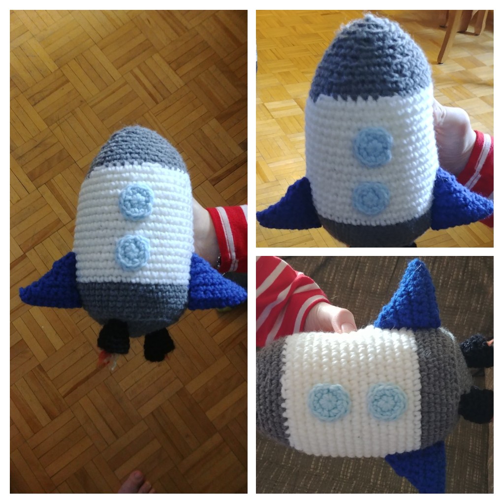 Frogger_8's tweet photo. My newest creation is finished, for a sweet space loving mama and her precious new babe. #CreativeCrochetWithHeart #Crochet #Rocket #PrettyThingsMadeWithString #MadeWithLoveAndYarn https://t.co/yjf7MfWzZ4