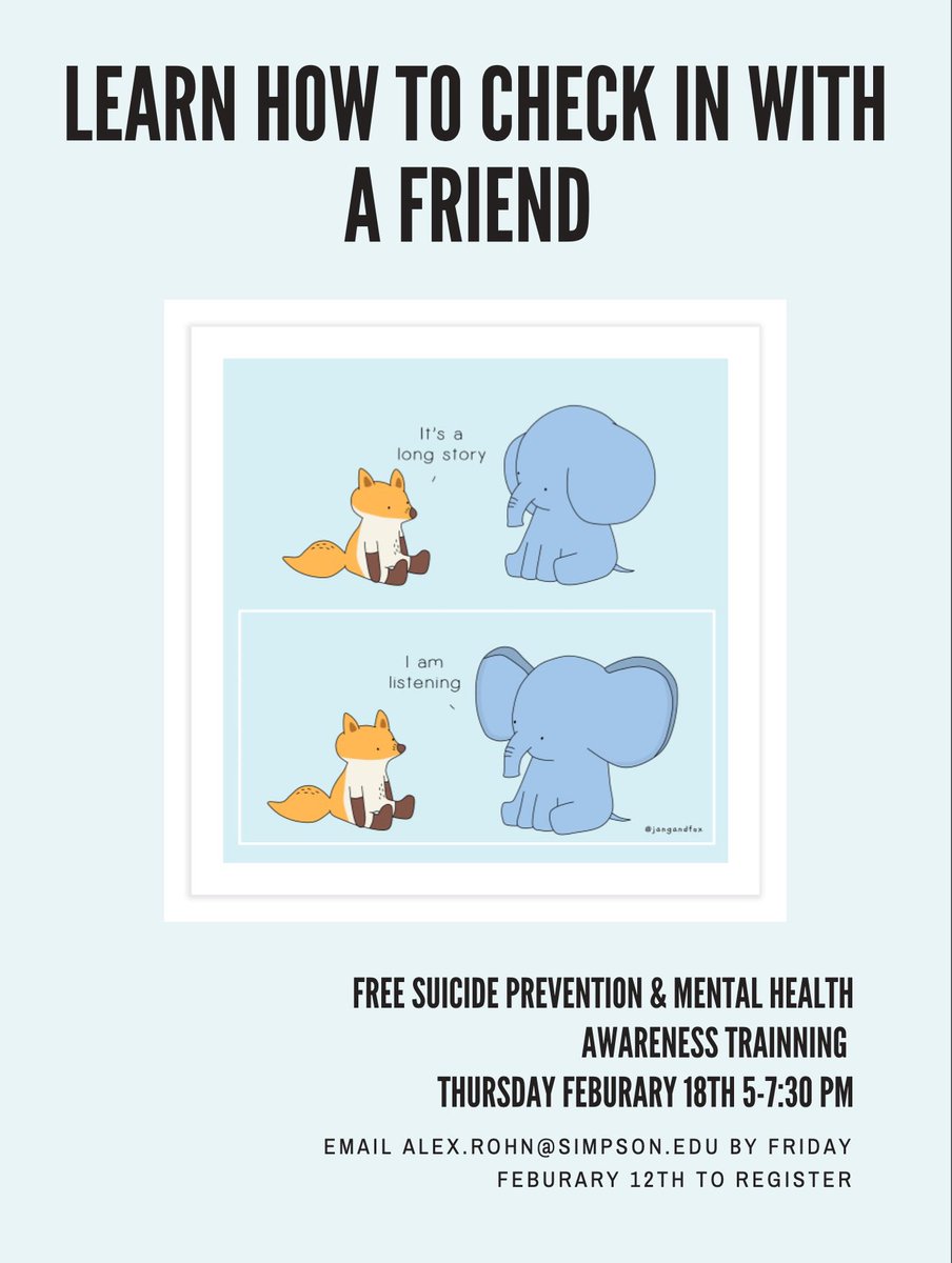 Simpson College Counseling Services is launching the Green Bandana Project. There will be a FREE in person suicide prevention and mental health awareness training for students.