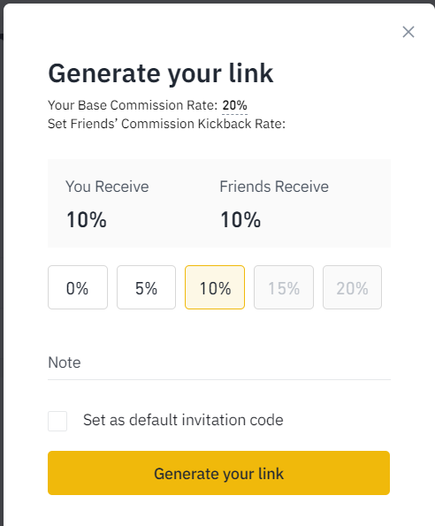 Pasal referral ni pun menarik, you can set you dapat berapa %, orang yang guna your referral dapat berapa %. Yang referral ni I buat I dapat 10%, you dapat 10% Boleh je nak set 20% : 0% or 15% : 5% up to you