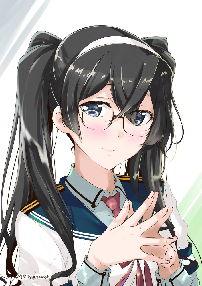 ooyodo (kancolle) 1girl solo black hair glasses twintails long hair alternate hairstyle  illustration images