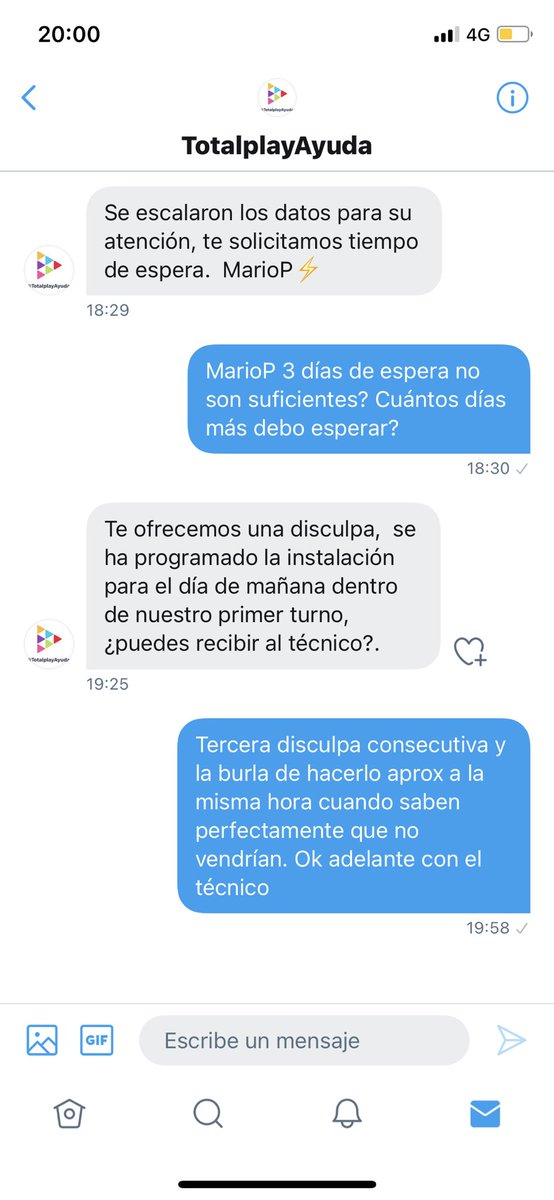 BisaelOG's tweet photo. @TotalplayAyuda 3ra disculpa consecutiva y la burla de hacerlo aprox a la misma hora cuando saben perfectamente que no vendrían. Nefasto tu servicio a clientes @totalplaymx pésimo servicio https://t.co/6E7mBr2XiJ
