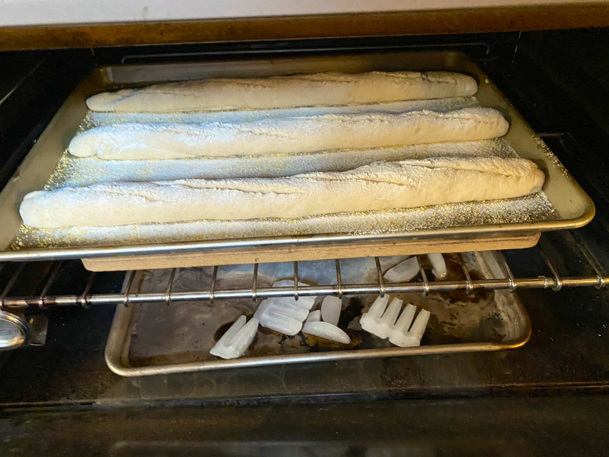 Put them in the hot oven! Throw about this much ice in the pan in the bottom! Close it up and no peeking for 18 minutes!