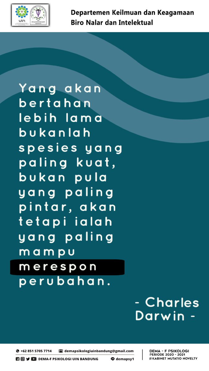 demafpsiuinbdg's tweet photo. [Quote Psikologi]

Quote of the day by Charles Darwin ✨

[Departemen Keilmuan dan Keagamaan | Biro Nalar dan Intelektual]

#DemaFPsikologi #KabinetMutatioNovelty #BiroKominfo https://t.co/CvMUrcHO8b