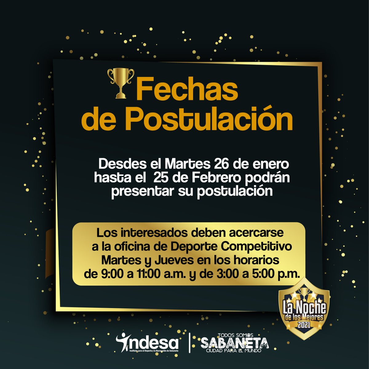 INDESASABANETA's tweet photo. Si competiste en un evento oficial a nivel local, departamental e internacional, postúlate a los incentivos económicos de “La Noche de los Mejores” en cumplimiento del Acuerdo Municipal 17 de 2017. https://t.co/ZcQDp6fTUf
