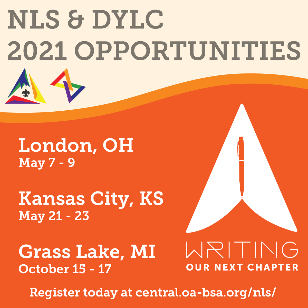 OACentral's tweet photo. NLS and DYLC - Writing Our Next Chapter
For more information and registration visit https://t.co/5i9f9DRl50
#OA #BSA #CR #NLS #DYLC #WritingOurNextChapter" https://t.co/4X9CBQmL1n