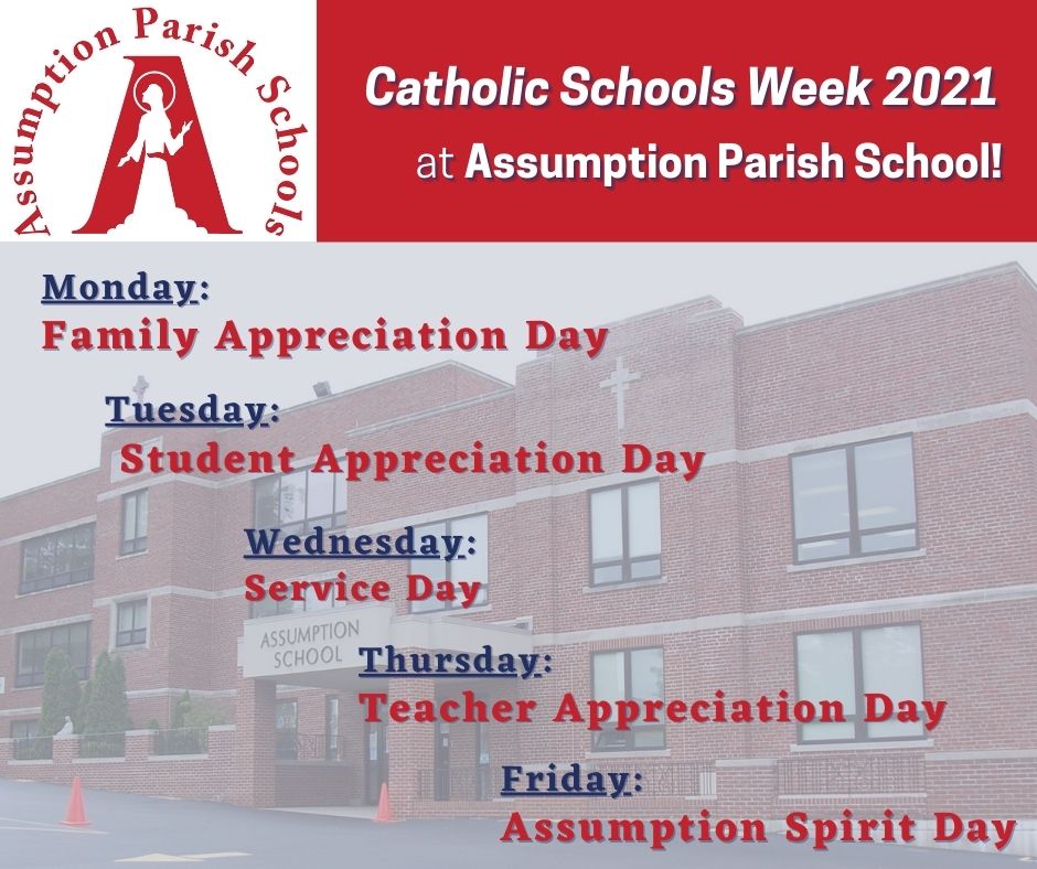 AssumptionPS's tweet photo. We are so excited for all of the fun activities that we have planned for Catholic Schools Week! #CSW2021 #catholicschoolsweek https://t.co/wUC7Vs9Vv1