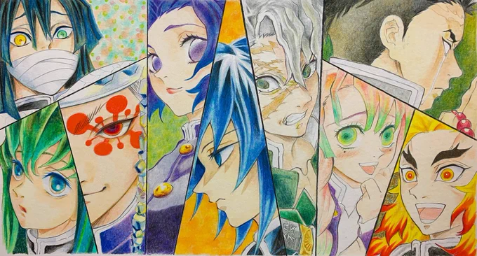 鬼滅の刃 柱 描いてみた。  #鬼滅の刃 #お絵かき #色鉛筆 #模写
