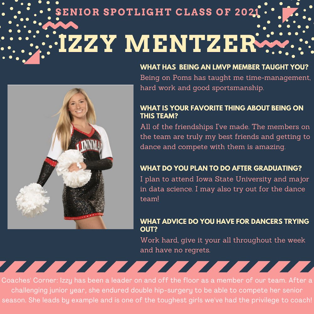 LinnMarPoms's tweet photo. We have 7️⃣ awesome seniors leading our team into some BIG upcoming weeks! Let’s celebrate their leadership and perseverance this season! First up: Izzy! 🖤 https://t.co/HkyZBTxNRp