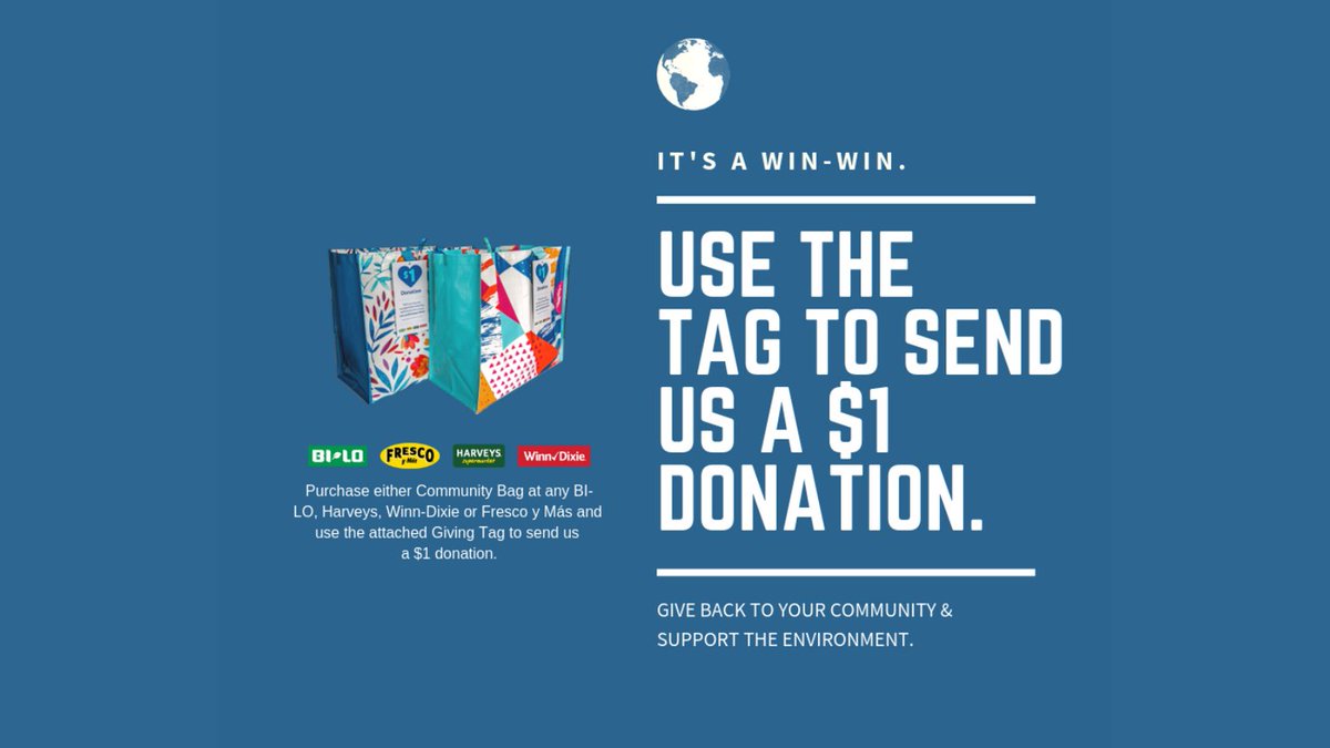 For the month of February 2021, United Way of Suwannee Valley will receive a $1 donation from each purchase of the $2.50 reusable Community Bag at Harveys and Winn-Dixie stores located Lake City FL. It's a win-win!