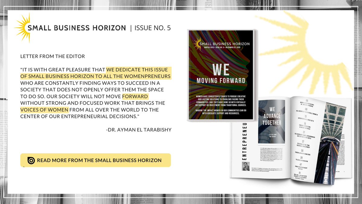 The latest issue of the <a href="/SmallBusHorizon/">SBH</a> is dedicated to all WOMENPRENEURS (<a href="/ICSB/">ICSB</a>'s #1 trend for 2021) who are constantly finding ways to succeed in a society that does not openly offer them the space to do so. 

Read the full issue here🔗 
smallbusinesshorizon.com/current-issue/