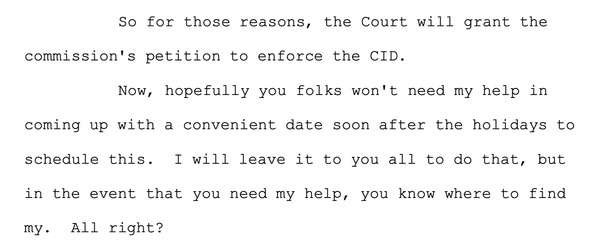 BOOMWhat we know from December. Judge grants FTC's right to enforce their CID (civil investigative demand) and compel his testimony. Watch this space and look out for whenever the transcript of his testimony comes out because that will be .