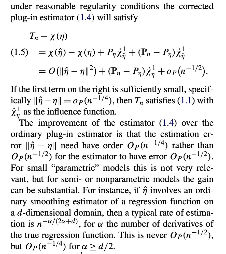 Pfanzagl also points out our prized n^(1/4) nuisance rate conditions, which allow fast rates & inference for the parameter of interest, even w/ flexible np smoothing / lasso etcEven throws in a mention of sample-splitting / cross-fitting! (from Hasminskii & Ibragimov 1979)