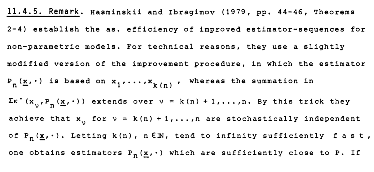 Pfanzagl also points out our prized n^(1/4) nuisance rate conditions, which allow fast rates & inference for the parameter of interest, even w/ flexible np smoothing / lasso etcEven throws in a mention of sample-splitting / cross-fitting! (from Hasminskii & Ibragimov 1979)