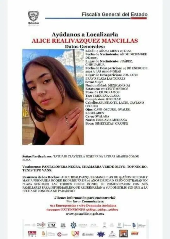 RuidoEnLaRed's tweet image. ¿Las has visto?

María Fernanda Roque Rodríguez, de 16 años, y Alice Realivázquez Mancillas, de 15 años, desaparecieron el pasado 29 de enero en Ciudad Juárez, #Chihuahua