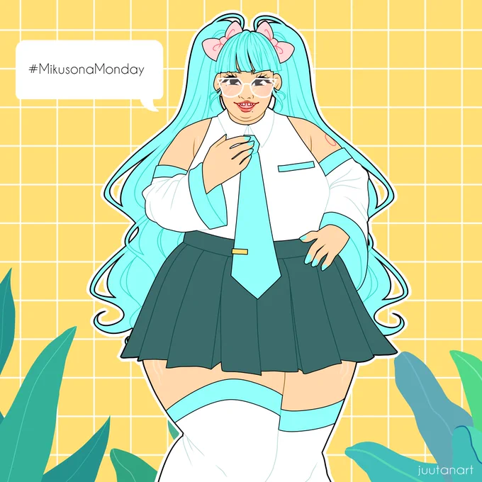 My four year old saw me drawing and ask "Why are you drawing Miku?"
Because it's #mikusonamonday!! So here's a latina Miku made in my image >:)

Thank you so much @Orquidiart for creating this super cool tag. ? 