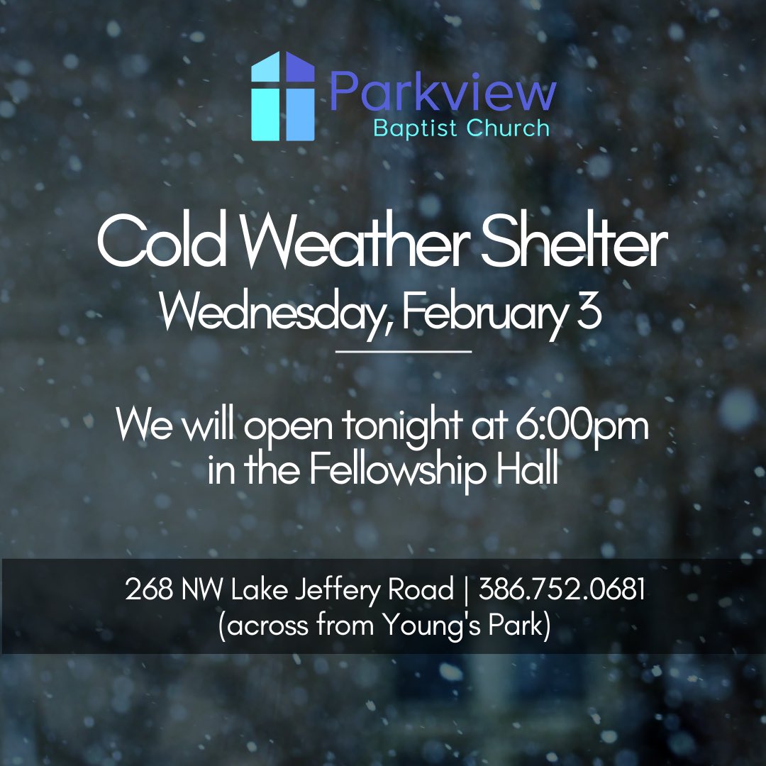 Shelter from the cold weather is available at Parkview Baptist Church for the next three nights.