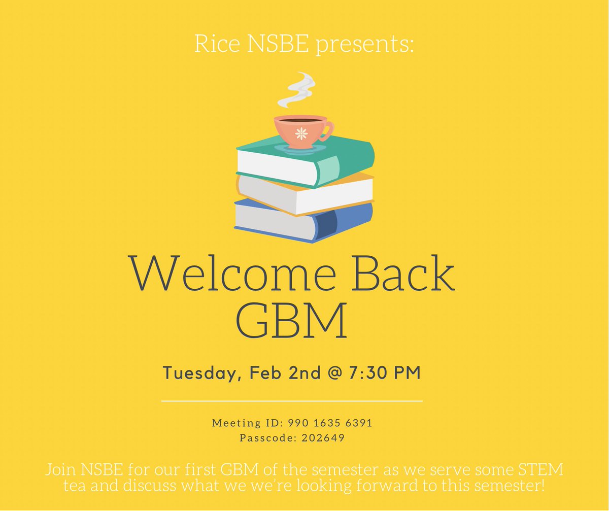 Hey NSBE, our first GBM of the semester is tomorrow!! We will be having a STEM Tea session and talking about what we look forward to this semester. Hope to see you there!