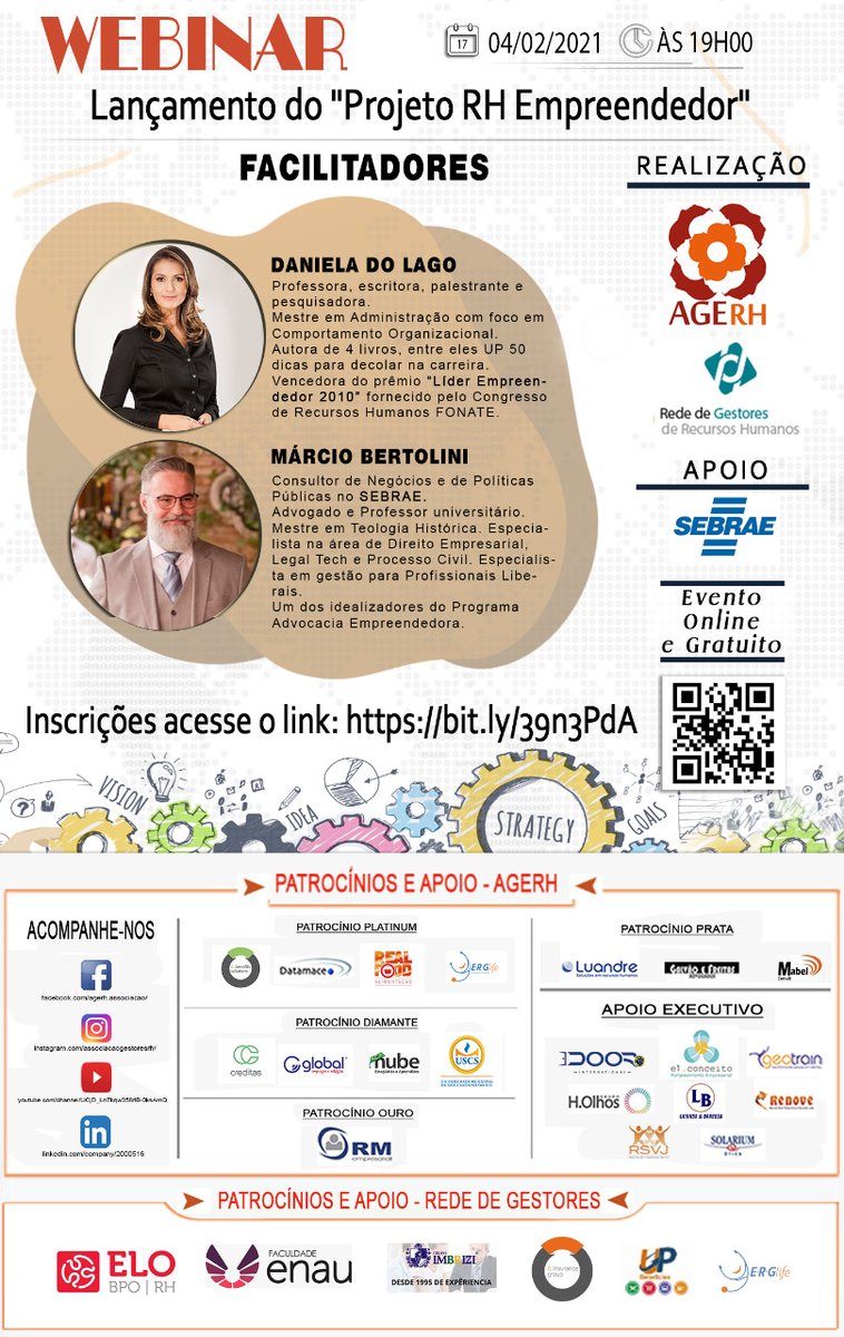 Participe desse evento!

Não perca esse momento e sinta-se preparado(a) para encarar os desafios de 2021!

Inscrição Gratuita.

📆 Data: 04 de fevereiro de 2021
⏰ Horário: 19h00 
📍 evento Online
Mais informações, e inscrição no Link: bit.ly/39n3PdA