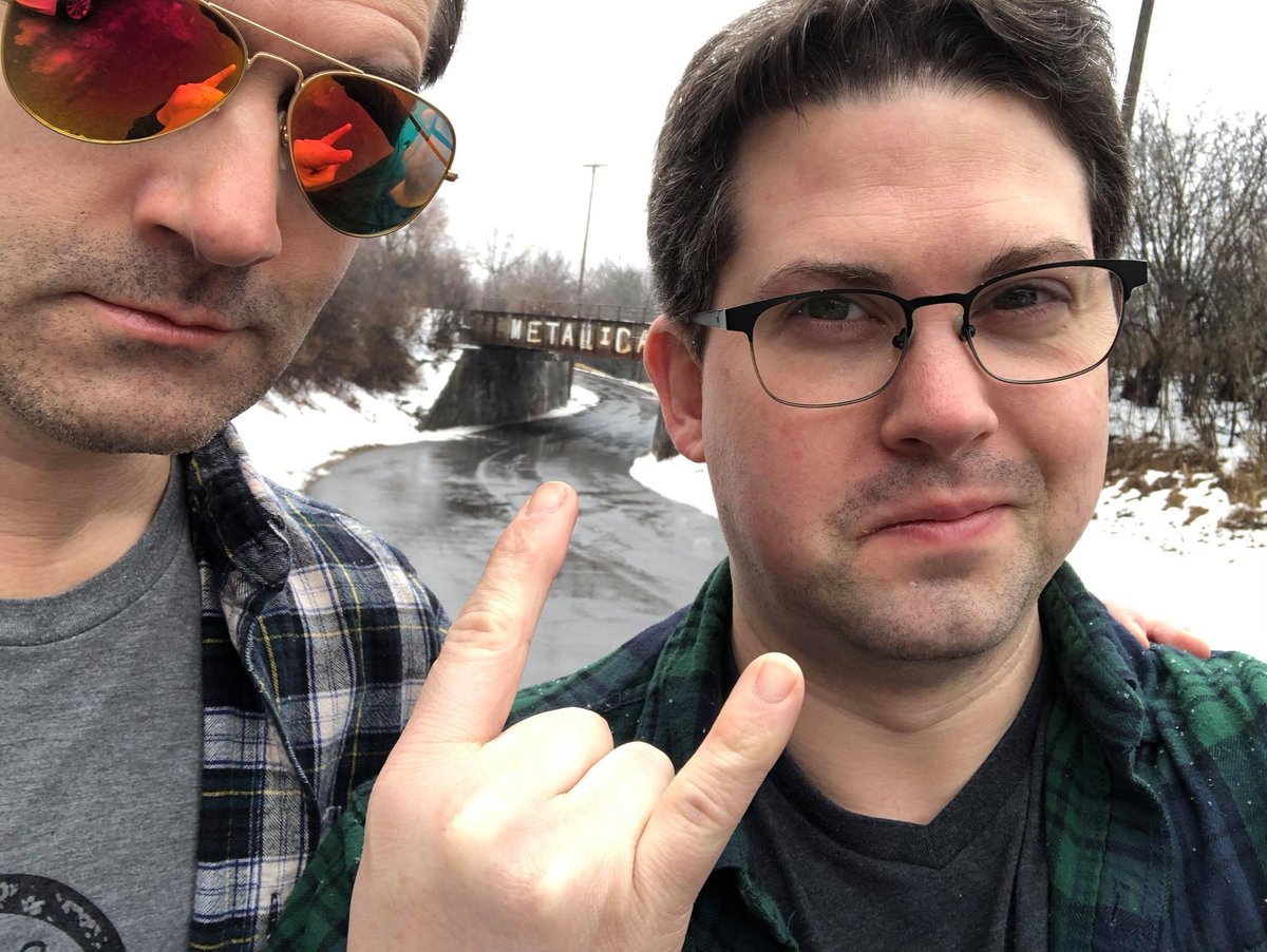 SnowtownFF's tweet photo. Zack &amp; Loring at Watertown's @Metallica Bridge. When they're not road tripping, they're making movies in New York City. Tonight we live-stream with them about their films "Matched" and "Don't Jump." Check it out at #STFF21 https://t.co/MIQwTrrgK2