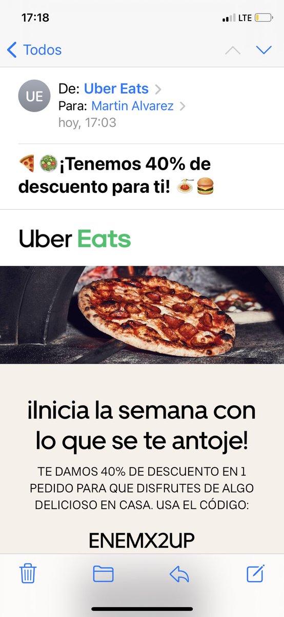MartinAlvarezE's tweet photo. Qué onda con sus avisos de las promociones @UberEats_mex me llega el mail hoy y la promoción venció hace más de 10 días... pues que servicio es ese ?? Hasta me dan ganas de cancelar el UberPass https://t.co/cu6kJxqUVi