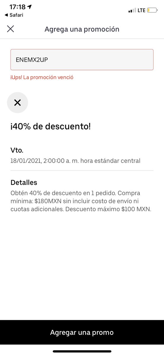 MartinAlvarezE's tweet photo. Qué onda con sus avisos de las promociones @UberEats_mex me llega el mail hoy y la promoción venció hace más de 10 días... pues que servicio es ese ?? Hasta me dan ganas de cancelar el UberPass https://t.co/cu6kJxqUVi
