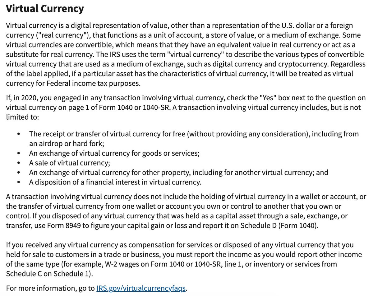 So in short, if you're going to be reporting crypto elsewhere on your tax return (Form 8949, Schedule C, wages, other income, etc.), then answer "yes". If you don't have any taxable events to report, then answer "no".Full excerpt from the IRS below ( https://www.irs.gov/instructions/i1040gi#idm140693662850112)