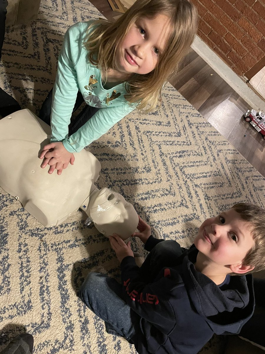 ElcoEmt's tweet photo. Two snow days in a row might have left the school closed but we are at home blasting #StayinAlive and going over @American_Heart CPR with the kiddos in the living room. @AHAPennsylvania https://t.co/E1YKO5KWmP