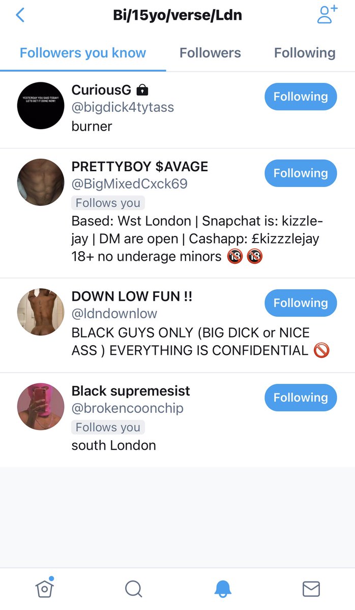 Why are you lot following a 15 year old instead of blocking them? @bigdick4tytass @BigMixedCxck69 @ldndownlow @brokencoonchip