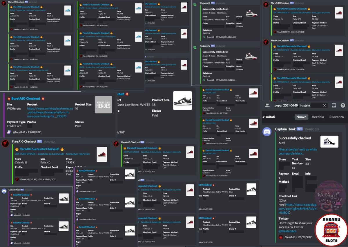 Some of latest successes

<a href="/BurstAIO/">BurstAIO</a> @cyberaiosuccess <a href="/FlareSmashed/">FlareSmashed</a> <a href="/thestembot/">StemAio</a> 

Proxies by: <a href="/WildProxies/">WildProxies</a> 

Servers by: <a href="/Paladin_Servers/">Paladin Servers</a> 

Remember to use "ANSABU01" code to 15% off on <a href="/Paladin_Servers/">Paladin Servers</a> 🔥