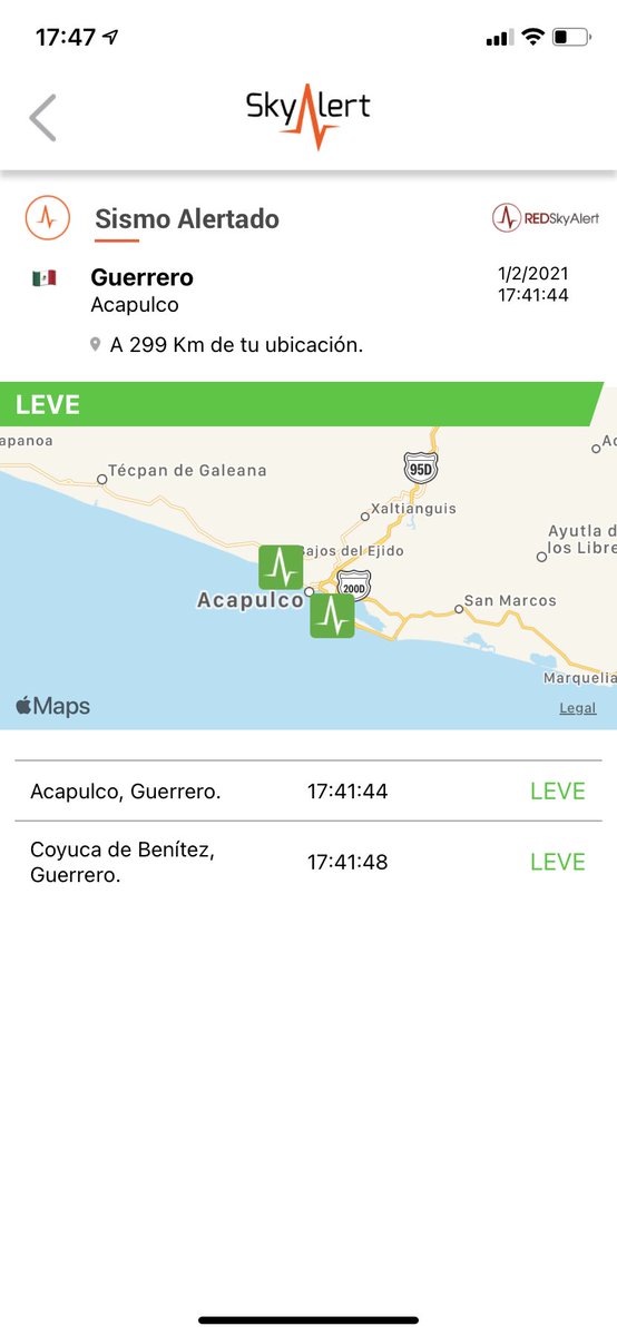 SkyAlertMx's tweet photo. Sismo magnitud 4.3 (SSN) a solo 8 km al sureste de Acapulco, Gro. 

Detectado por @RedSkyAlert con intensidad «leve» en el origen. Se estimó intensidad «débil» para CDMX. https://t.co/0rrXdtgPBE