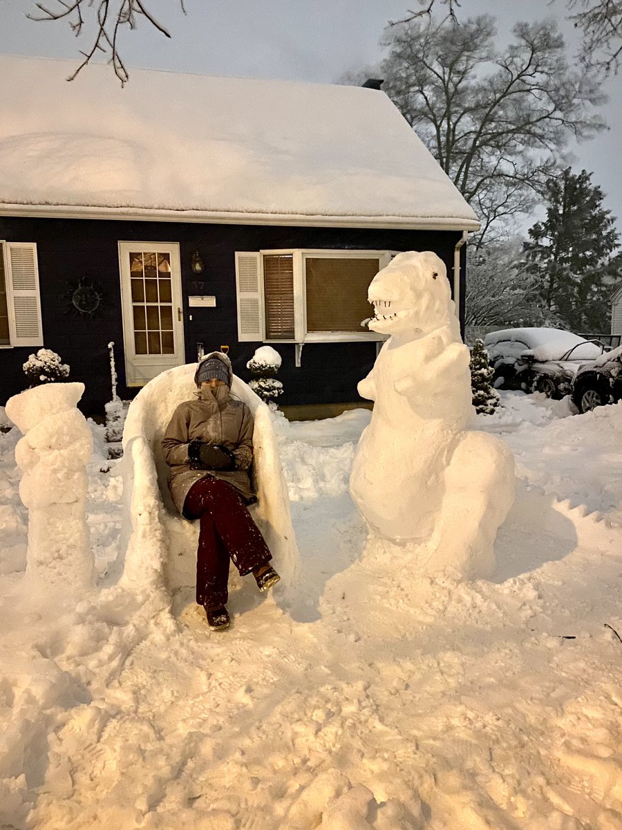 ArtwithMrs_C's tweet photo. Rawr! Means I love snow in dinosaur!
2.5 hours later I created a dinosaur! My throne is still intact from the other day, but baby yoda is covered.
#snow #SNOWMANCHALLENGE #snowsculpture #snowart #middleschoolartteacher #snowart #rhodeisland #riweather https://t.co/UgsLFija5u