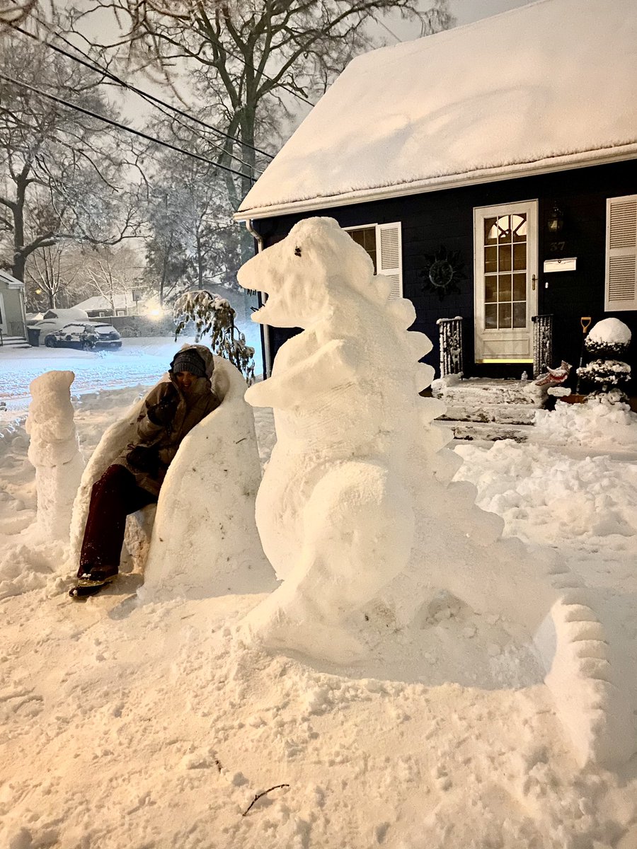 ArtwithMrs_C's tweet photo. Rawr! Means I love snow in dinosaur!
2.5 hours later I created a dinosaur! My throne is still intact from the other day, but baby yoda is covered.
#snow #SNOWMANCHALLENGE #snowsculpture #snowart #middleschoolartteacher #snowart #rhodeisland #riweather https://t.co/UgsLFija5u